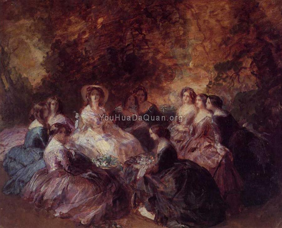 The Empress Eugenie Surrounded by her Ladies in Waiting 1855 - 弗朗兹·夏维尔·温特哈特